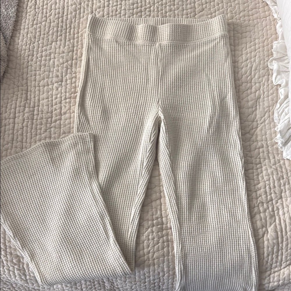 Aerie Cream Waffle Knit Pants